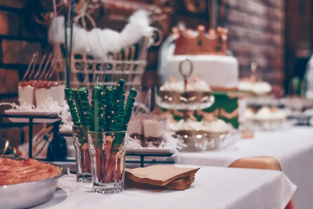 A food spread set up for a holiday party.